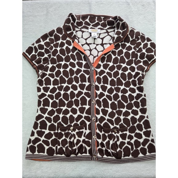 Talbots Sweaters - Talbots Petites Giraffe Print Knit Cardigan Top Short Sleeve Y2K Brown Medium